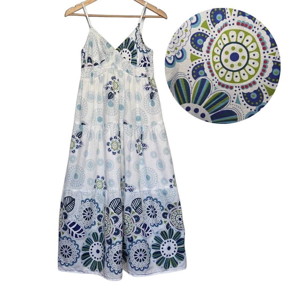 Womens Floral Babydoll Tiered Midi Sundress Size S/M Cotton Bloomcore Boho Retro